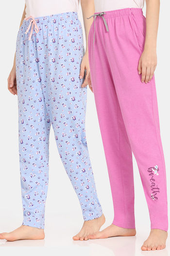 Buy Rosaline Bloom Fest Knit Cotton Pyjama (Pack of 2) - Blue Pink